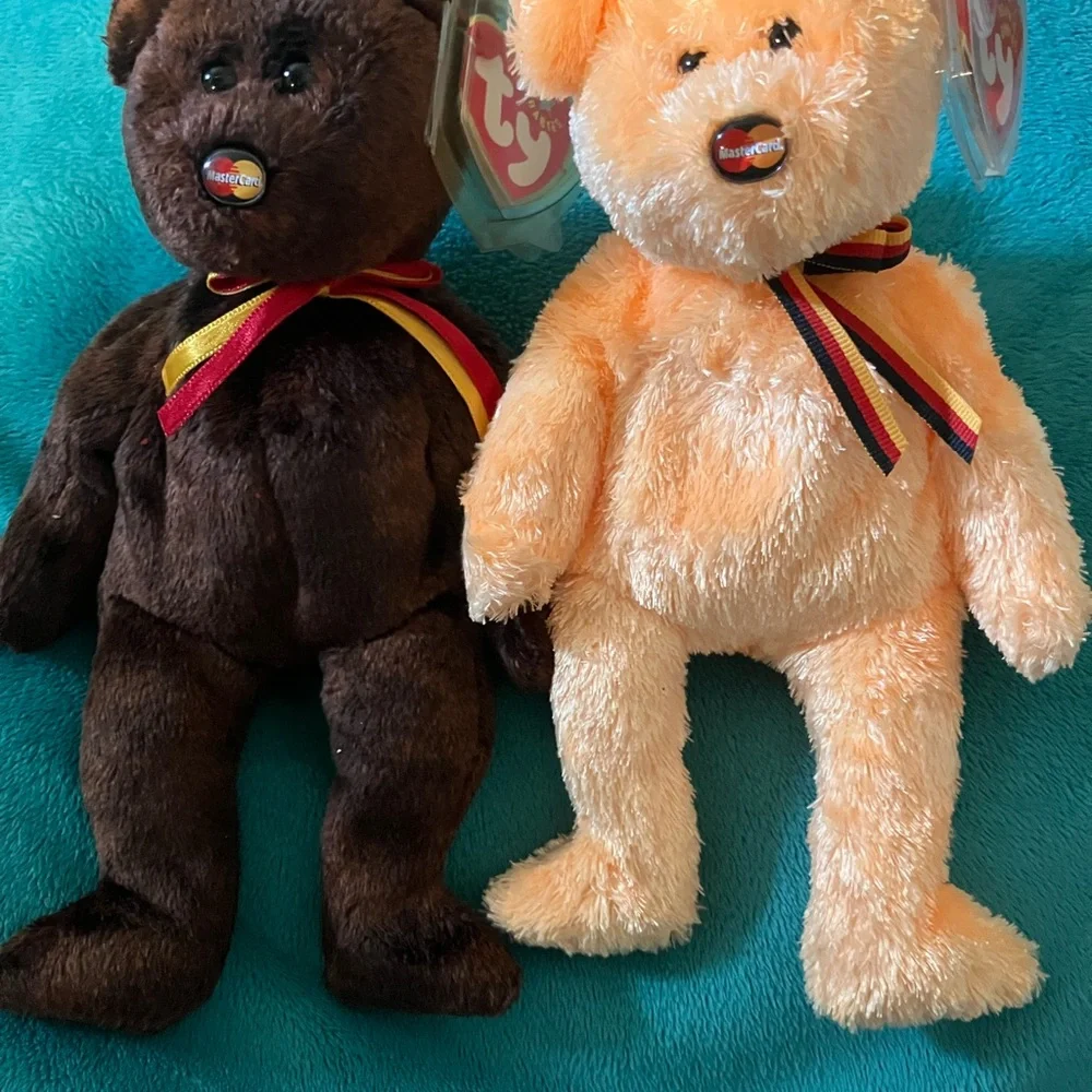 Ty Beanie Babies Brown M.C Bear, And Orange M.C. 11 Beanie Babie Lot Of 2 - Picture 1 of 6